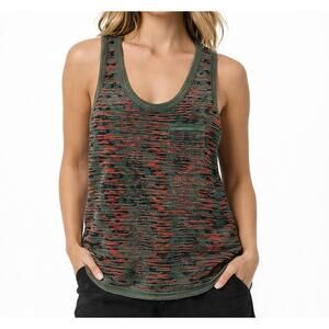 MISSONI Knit Tank Top Zig Zag Racerback Sleeveless Pocket Slouchy Blouse